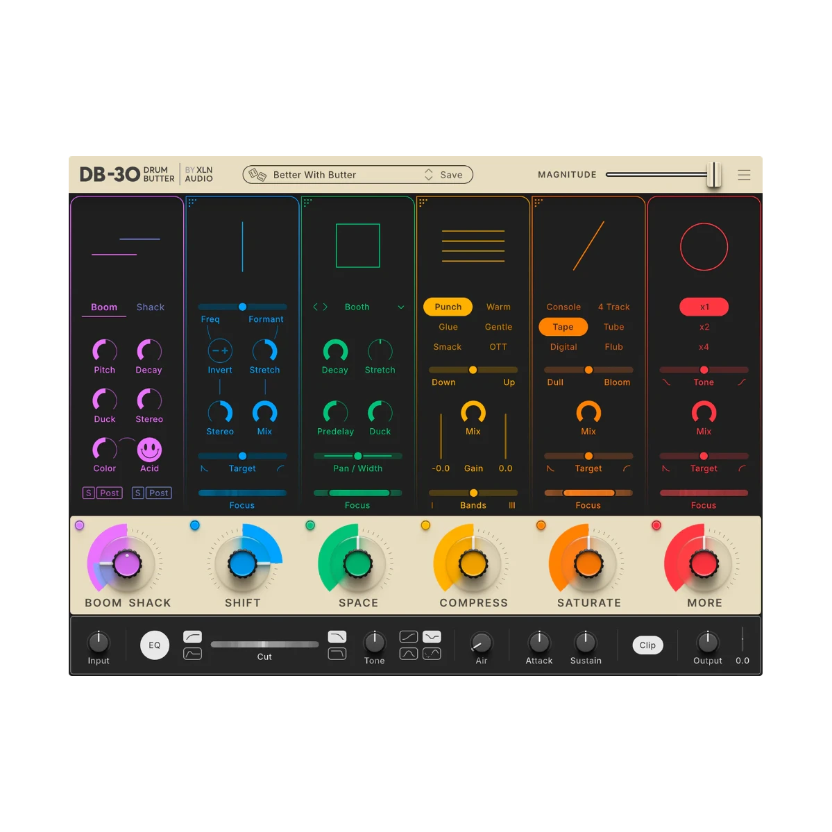 XLN Audio DB-30 Drum Butter plugin interface with modules